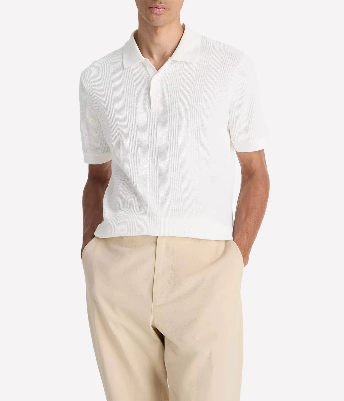 Virigated Textured Polo in Off White