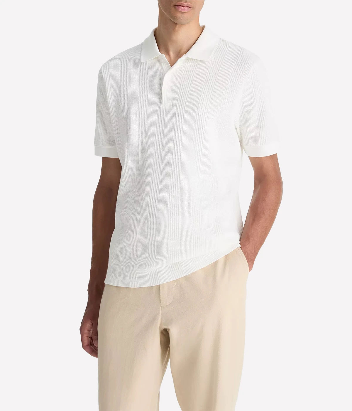 Virigated Textured Polo in Off White