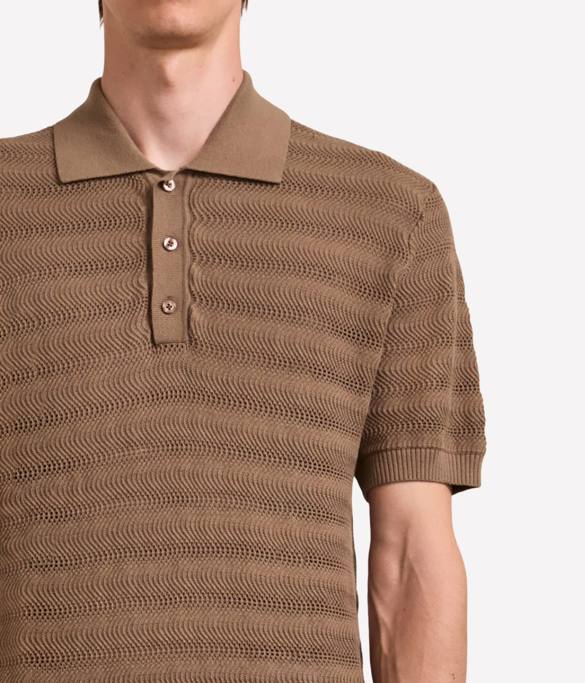 Vidal Cotton Jacquard Short Sleeve Polo in Khaki