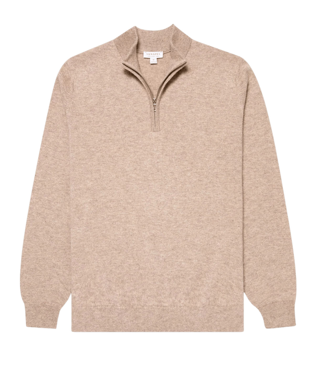 Cashmere Half Zip In Oatmeal Melange