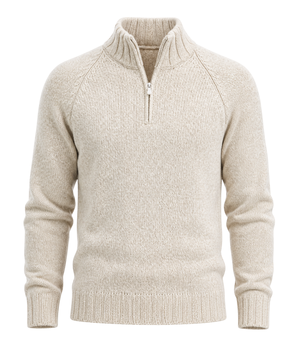 Mock Zip Sweater in Beige Marl