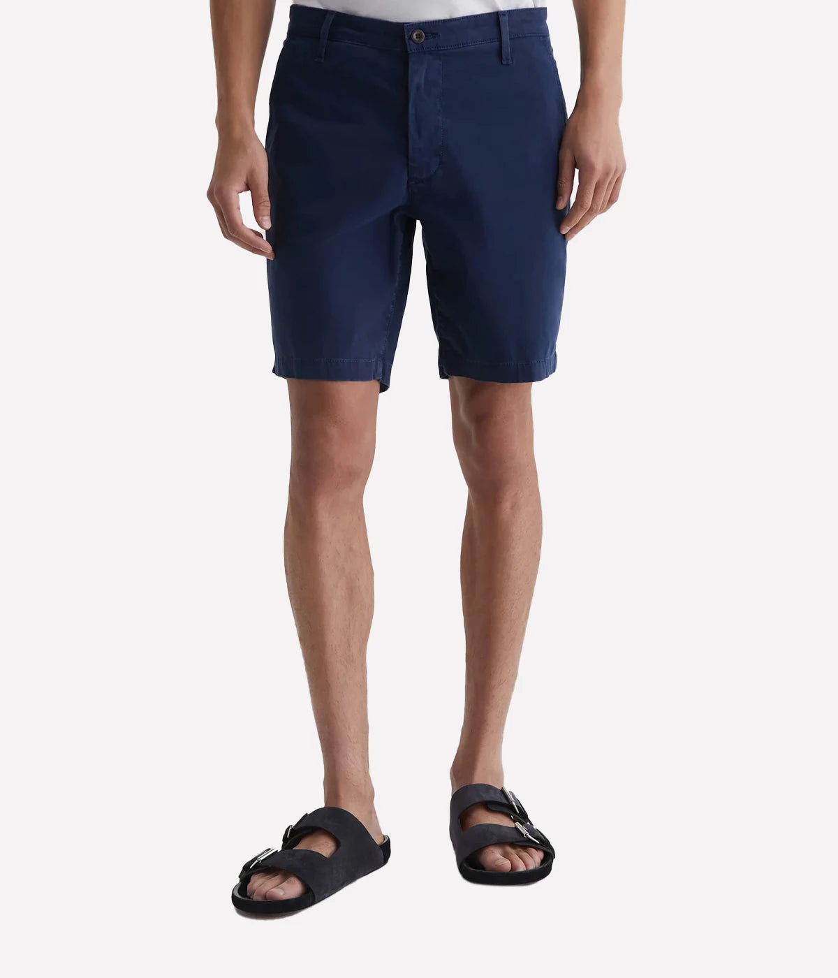 Front view of the AG Wanderer Shorts for men, showcasing a clean trouser-inspired design with a slim fit and slightly tapered legs.