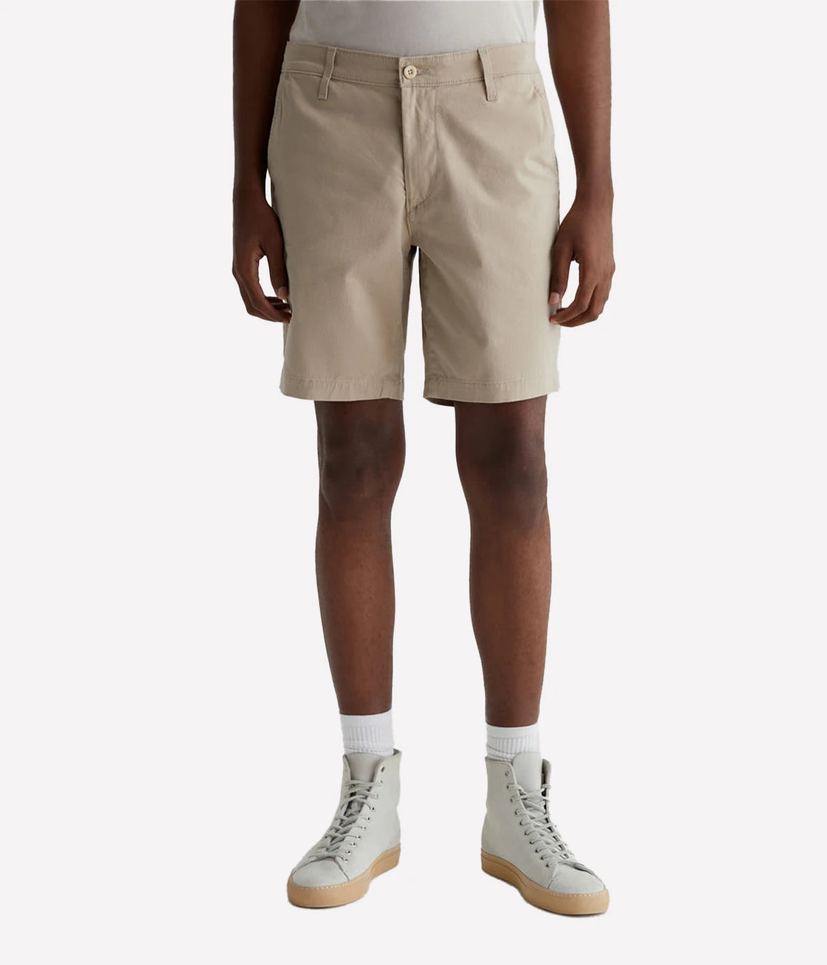 Front view of the AG Wanderer Shorts for men, showcasing a clean trouser-inspired design with a slim fit and slightly tapered legs.