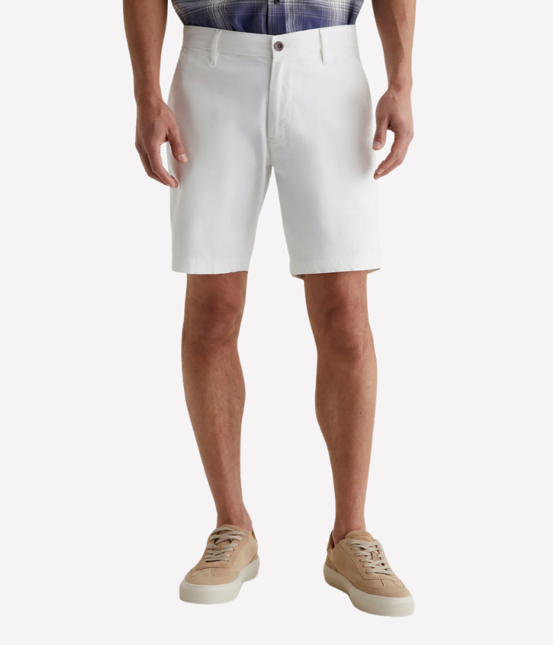 Front view of the AG Wanderer Shorts for men, showcasing a clean trouser-inspired design with a slim fit and slightly tapered legs.