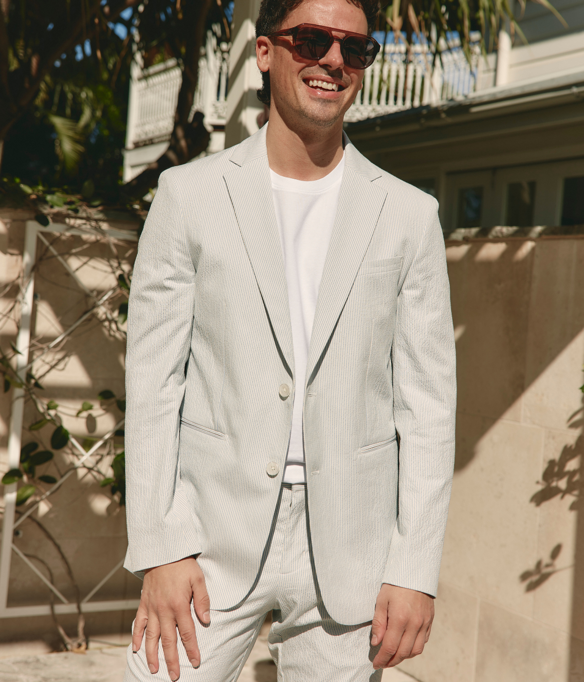 Garret Seersucker Jacket in Wave Blue & White Sand