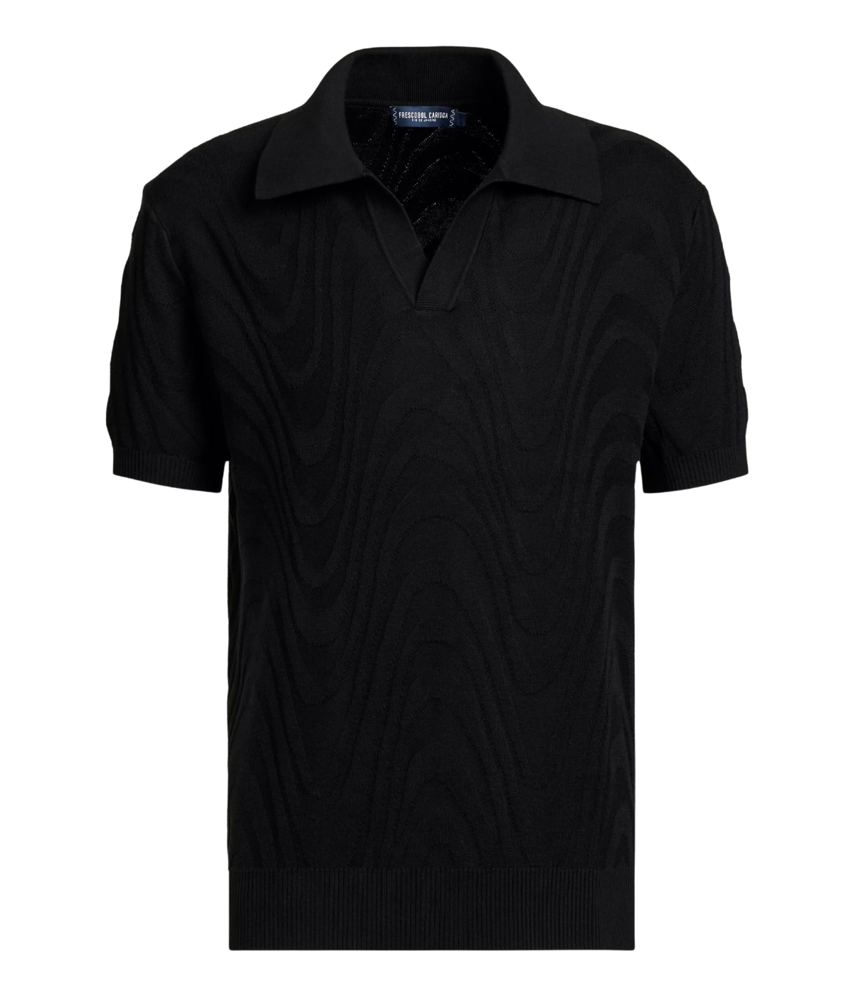 Rino Cotton Short Sleeve Jacquard Knit Polo in Black