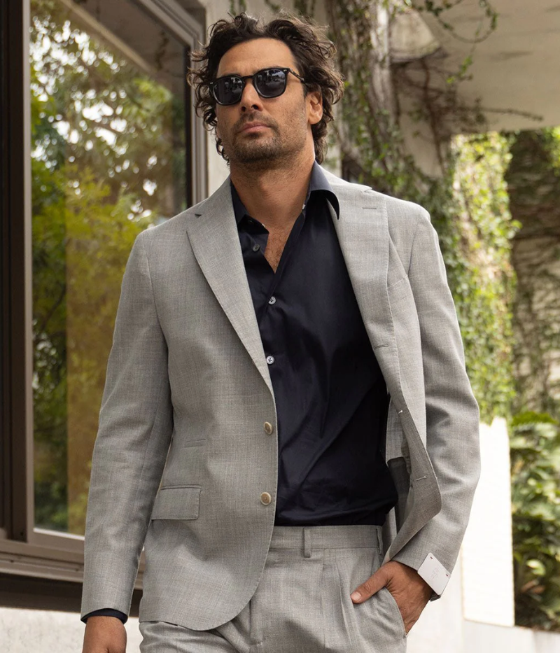 Single Breasted Suit Jacket in Melange Grey