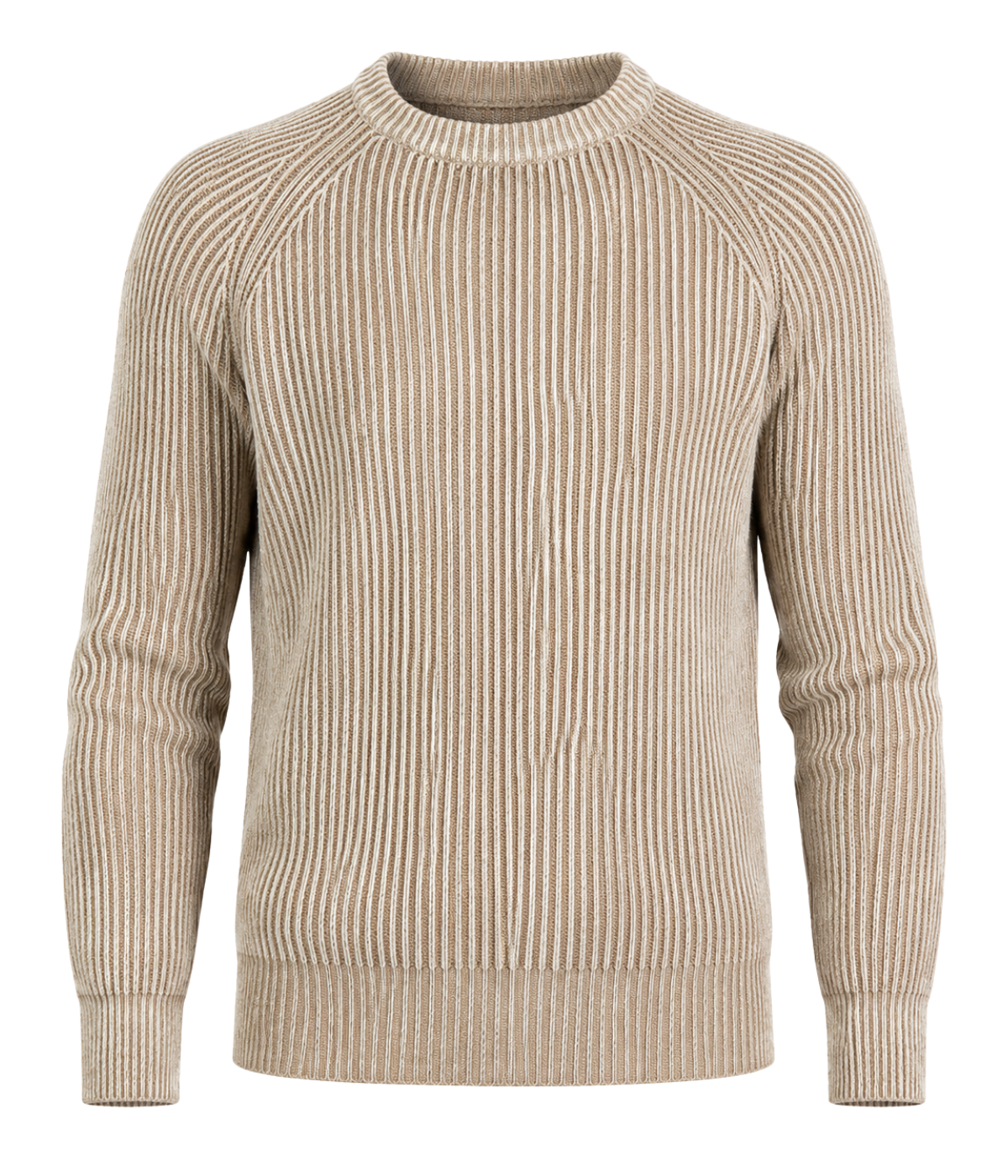 Tonal Effect Round Neck Cashmere Pullover in Taupe