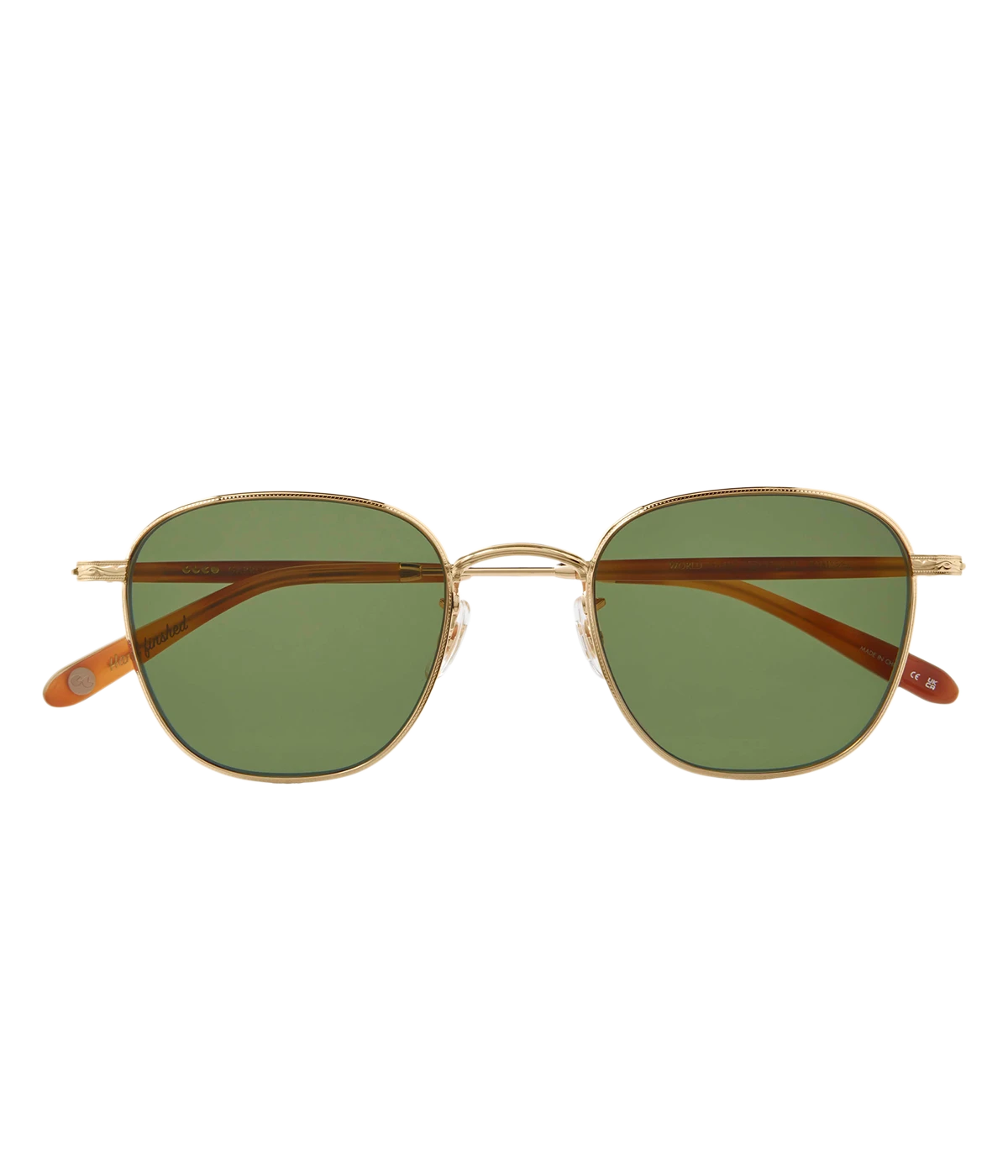 Sleek square sunglasses with a coin-edge pattern on the EyeWire, made from lightweight stainless steel and acetate temple tips. Featuring adjustable nose pads and semi-flat green CR39 lenses with UV protection and anti-reflective coating. Stylish and comfortable.