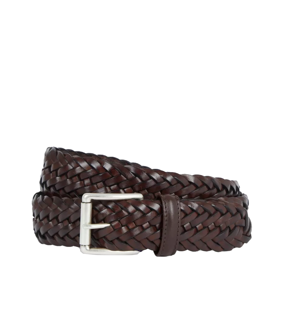 Woven Leather Belt in Dark Brown
