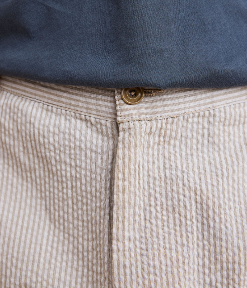 Tanker seersucker pants – straight-leg, elastic waistband with drawstring, and textured fabric. Pair with matching blazer for an effortless summer suit.