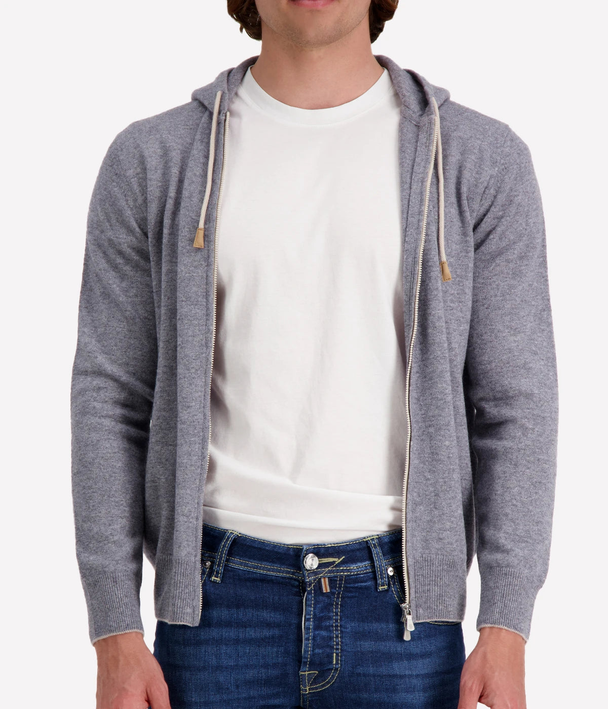 Zip Hooded Sweater in Grigio & Medio