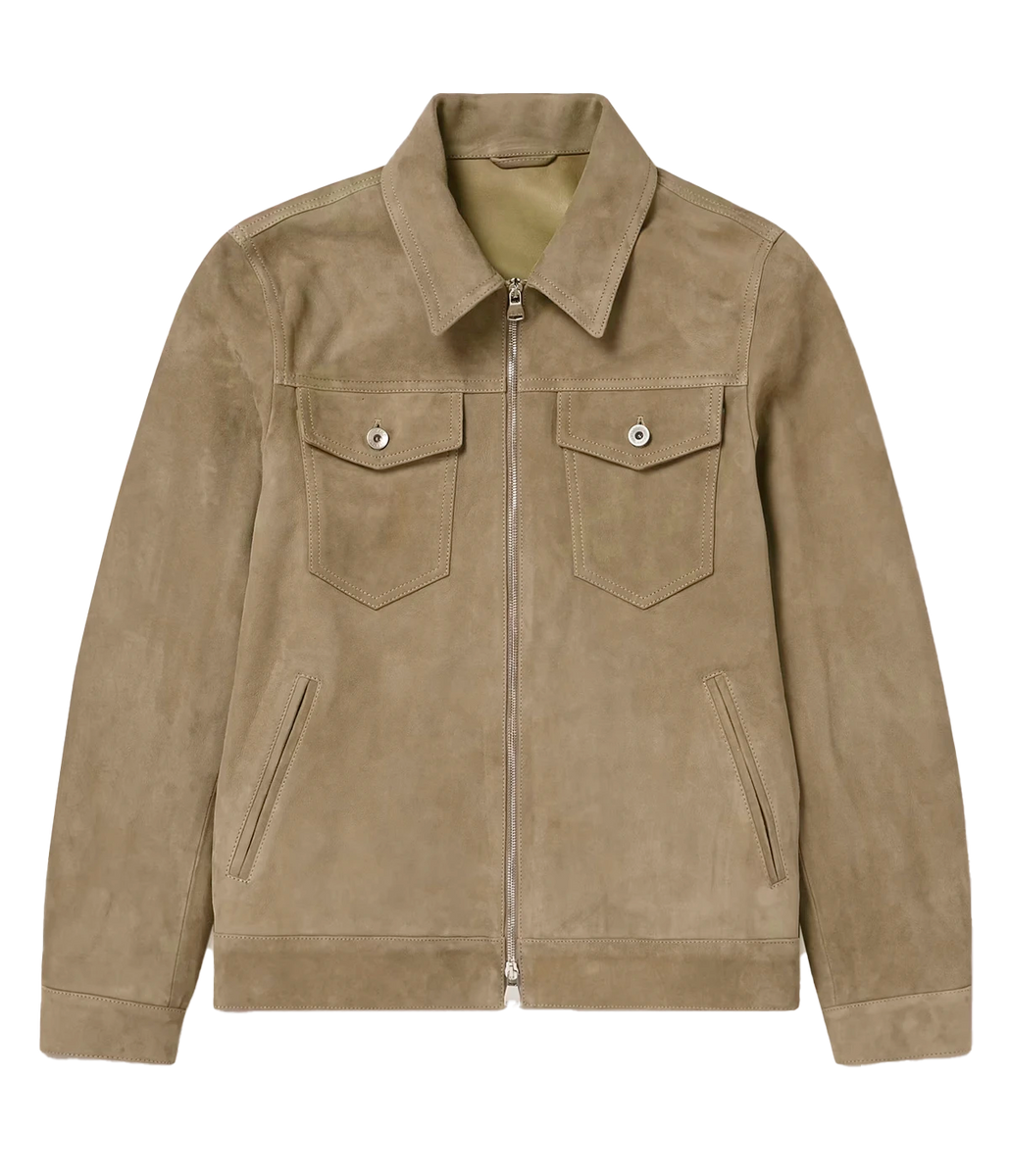 Zipped Trucker Soft Suede Jacket in Senape Calexico Man