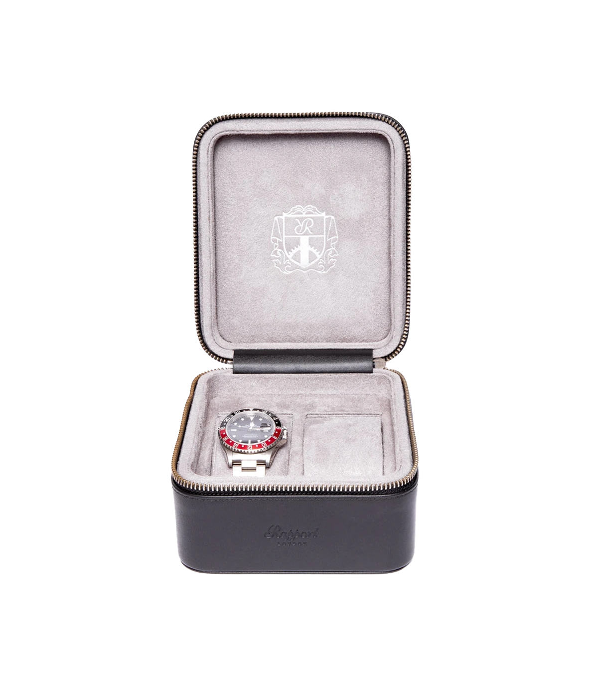 Hyde Park Two Watch Zip Case in Black Leather