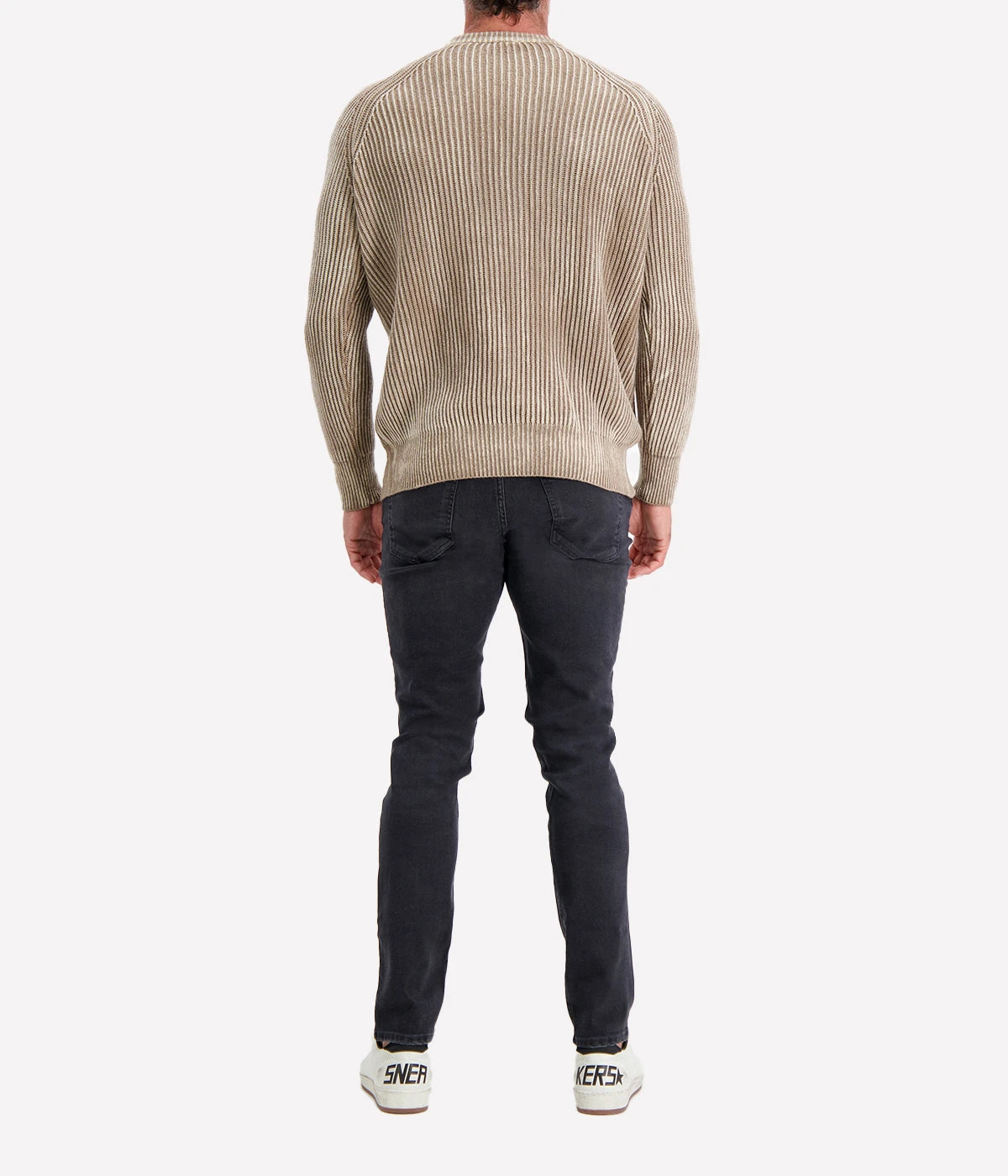Tonal Effect Round Neck Cashmere Pullover in Taupe