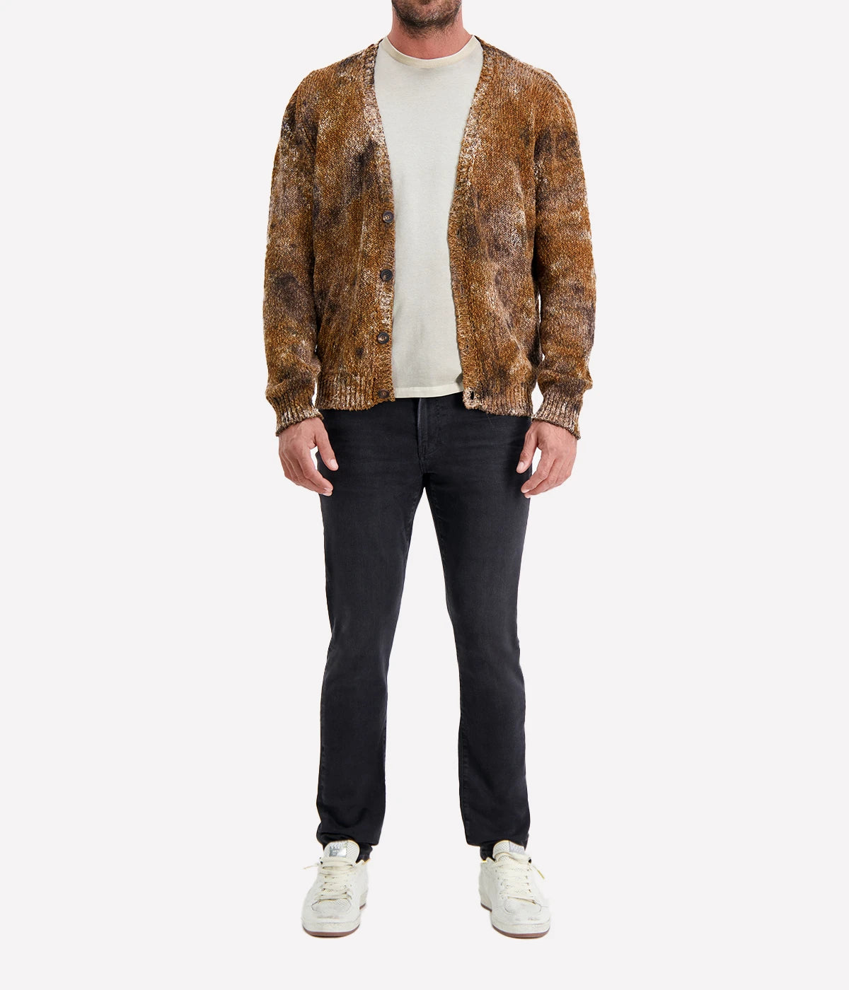 Camouflage Effect V Neck Cardigan in ANTILOPE