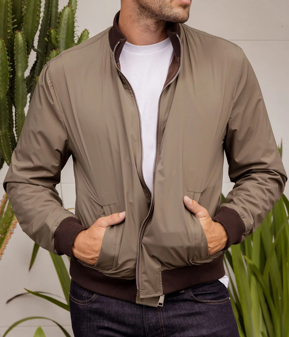 Reversible Valstarino Suede Jacket In Café Military
