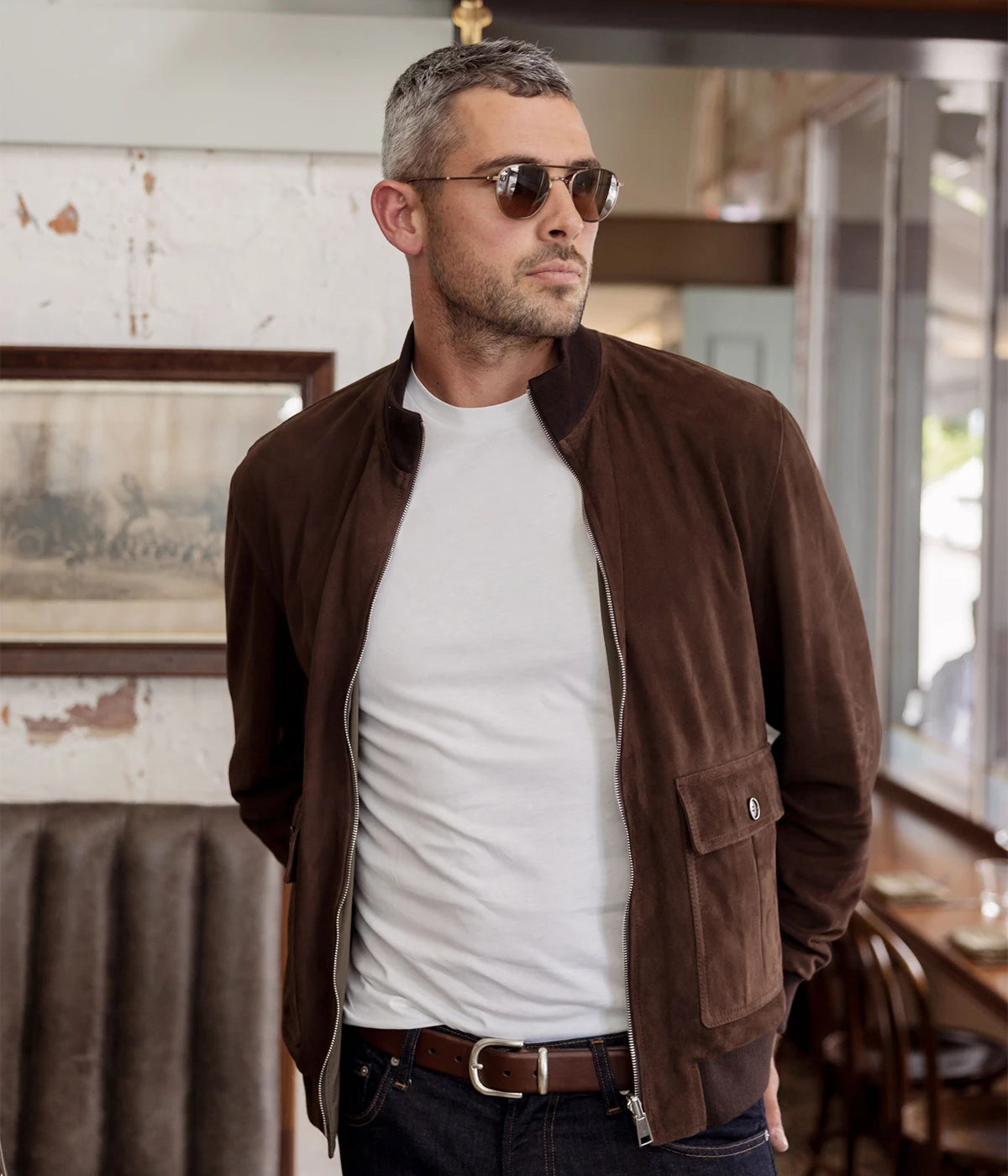 Reversible Valstarino Suede Jacket In Café Military