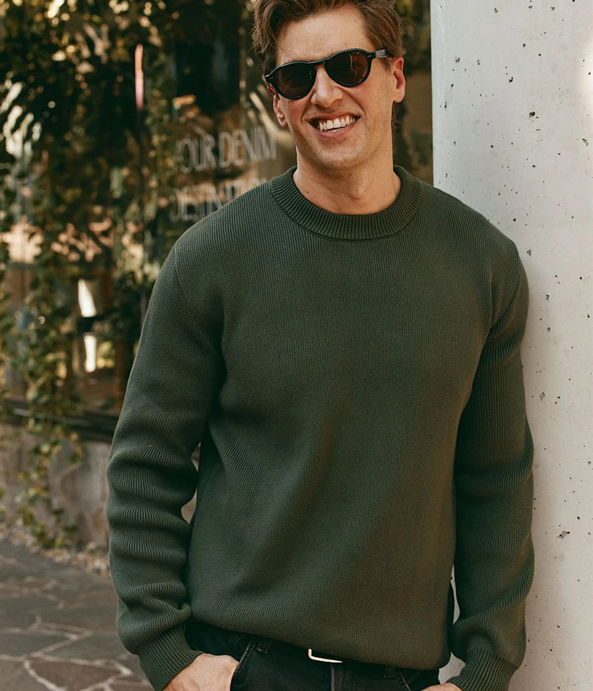 Golden Regular Crew Neck Knit in Military Green