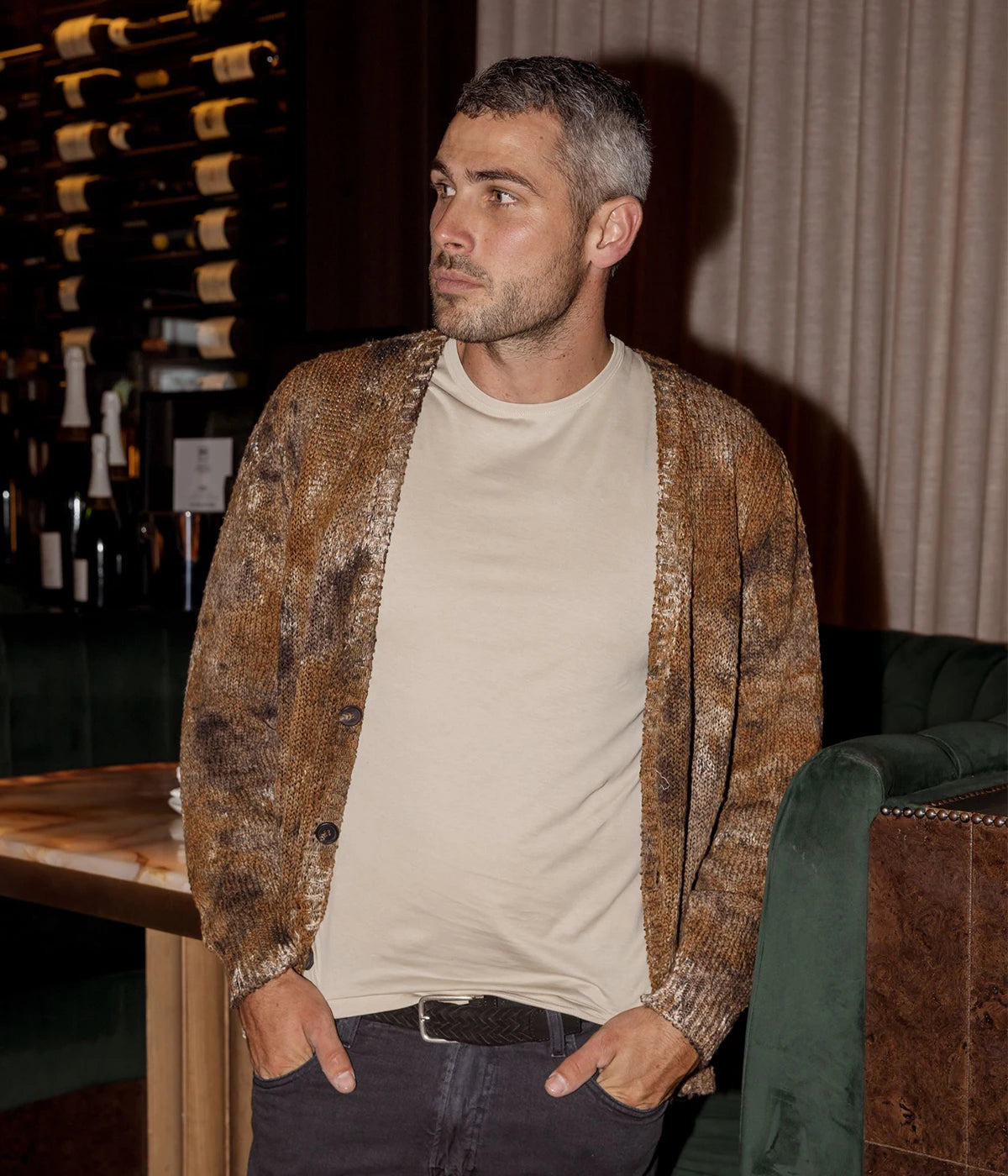 Camouflage Effect V Neck Cardigan in ANTILOPE