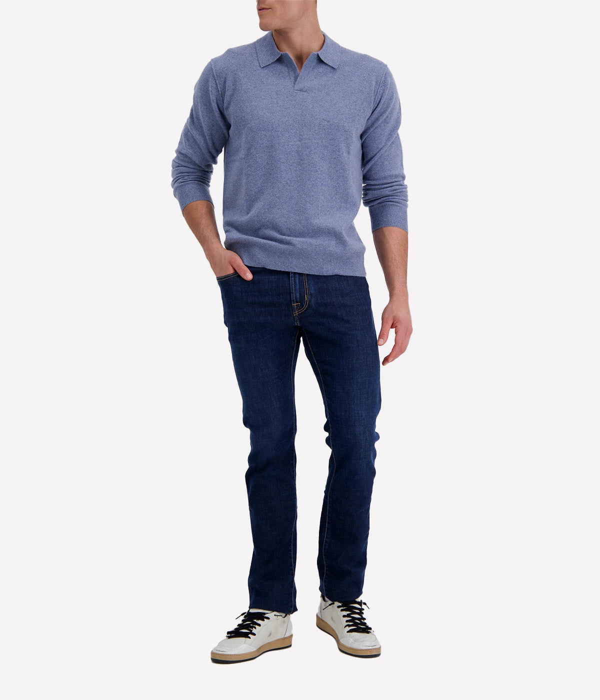 Cashmere Knitted Polo in Chambray