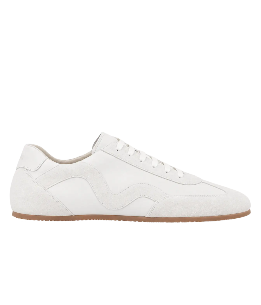 Side view of Lardini Minimalist Wave Leather Sneaker in White