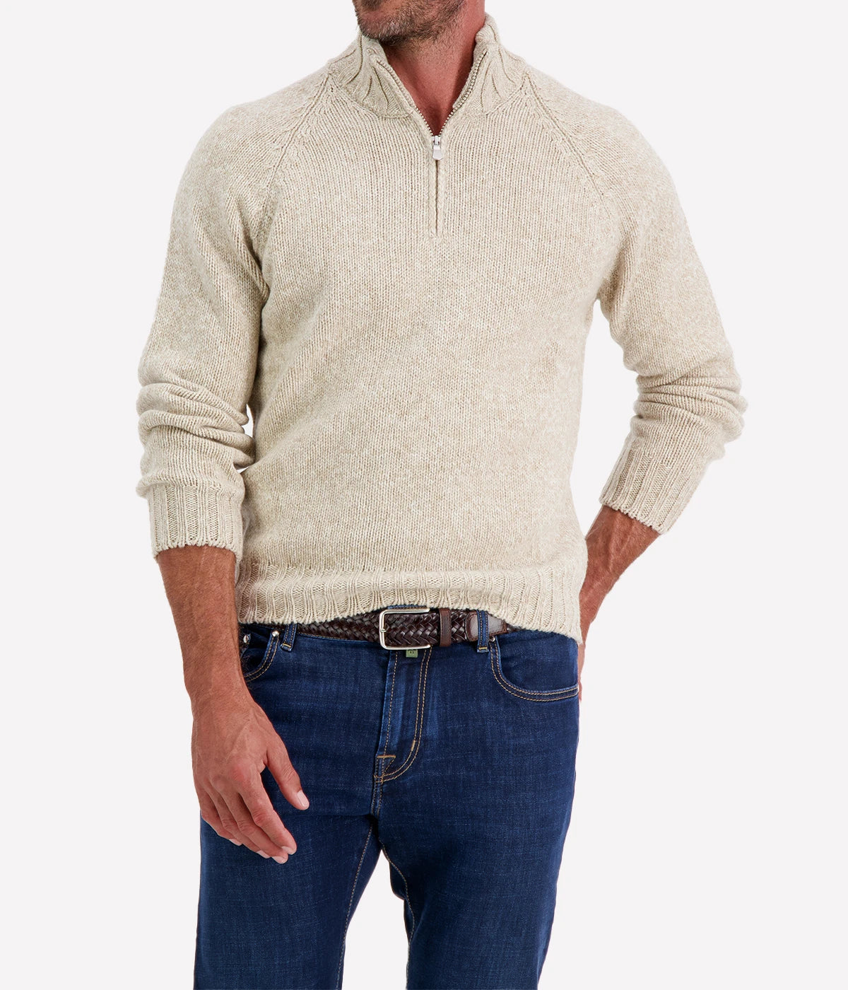 Mock Zip Sweater in Beige Marl