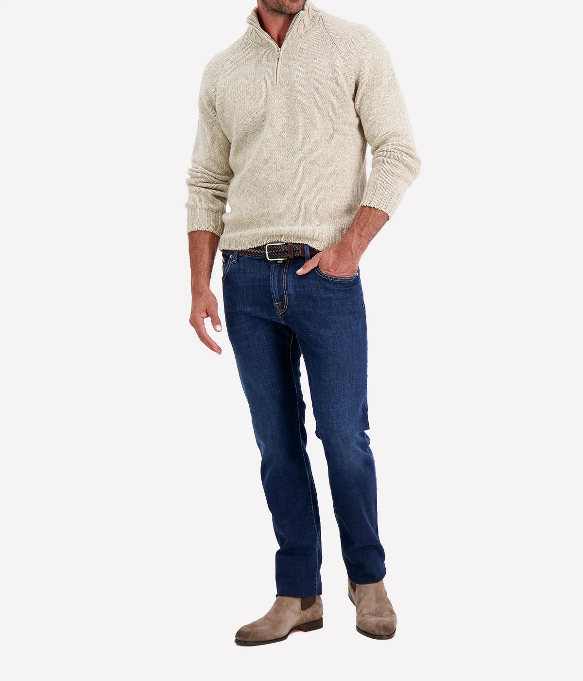 Mock Zip Sweater in Beige Marl