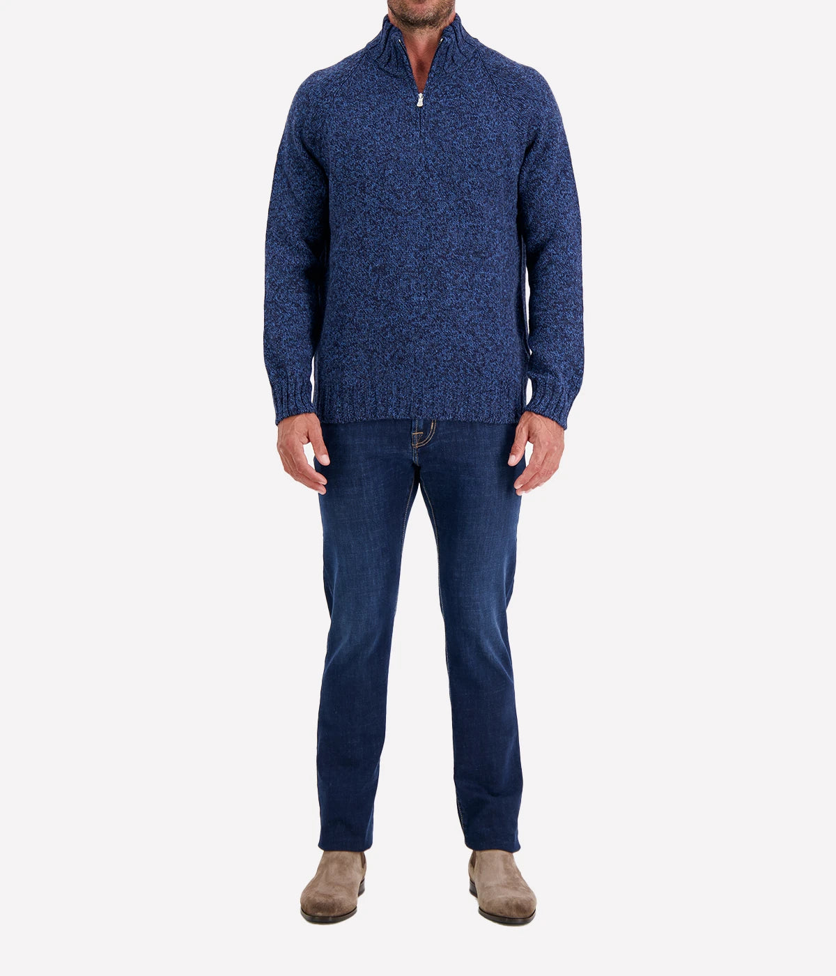 Mock Zip Sweater in Navy Marl