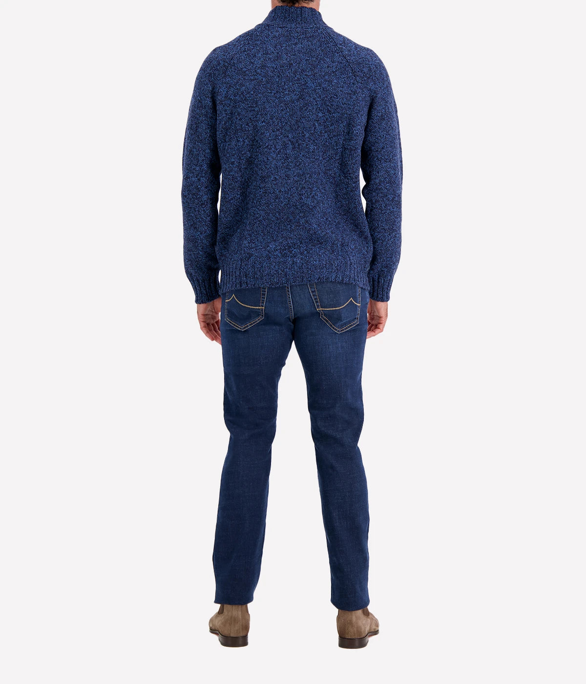Mock Zip Sweater in Navy Marl