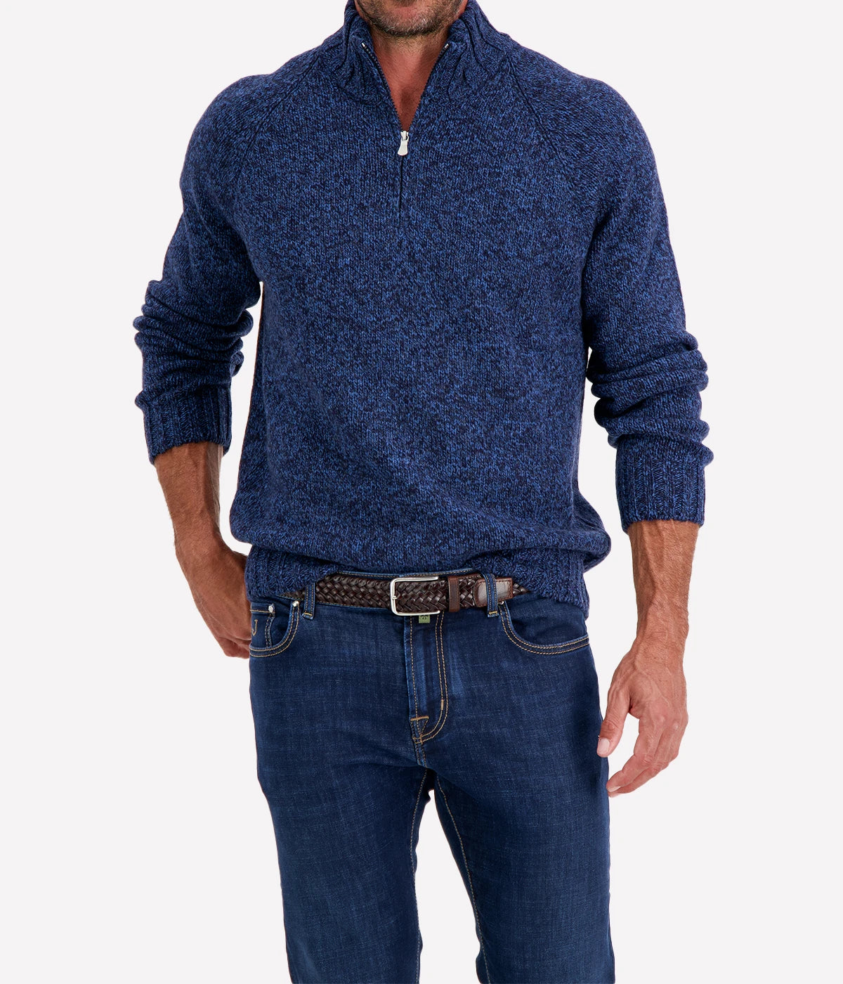 Mock Zip Sweater in Navy Marl