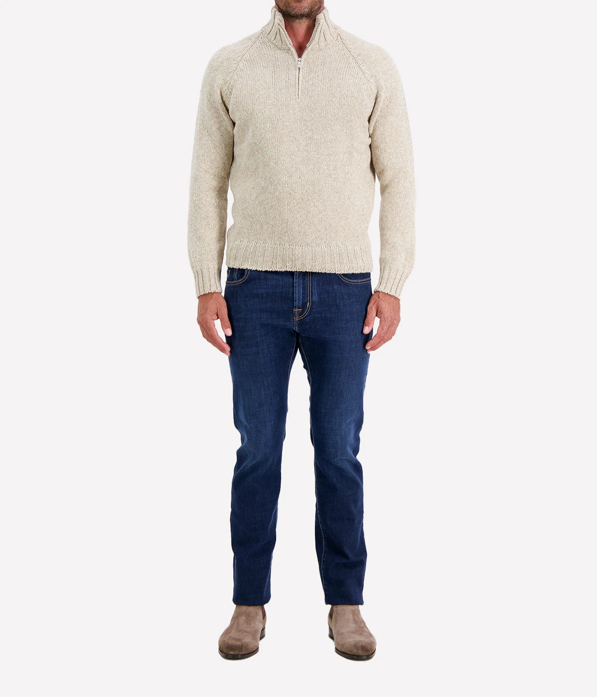 Mock Zip Sweater in Beige Marl