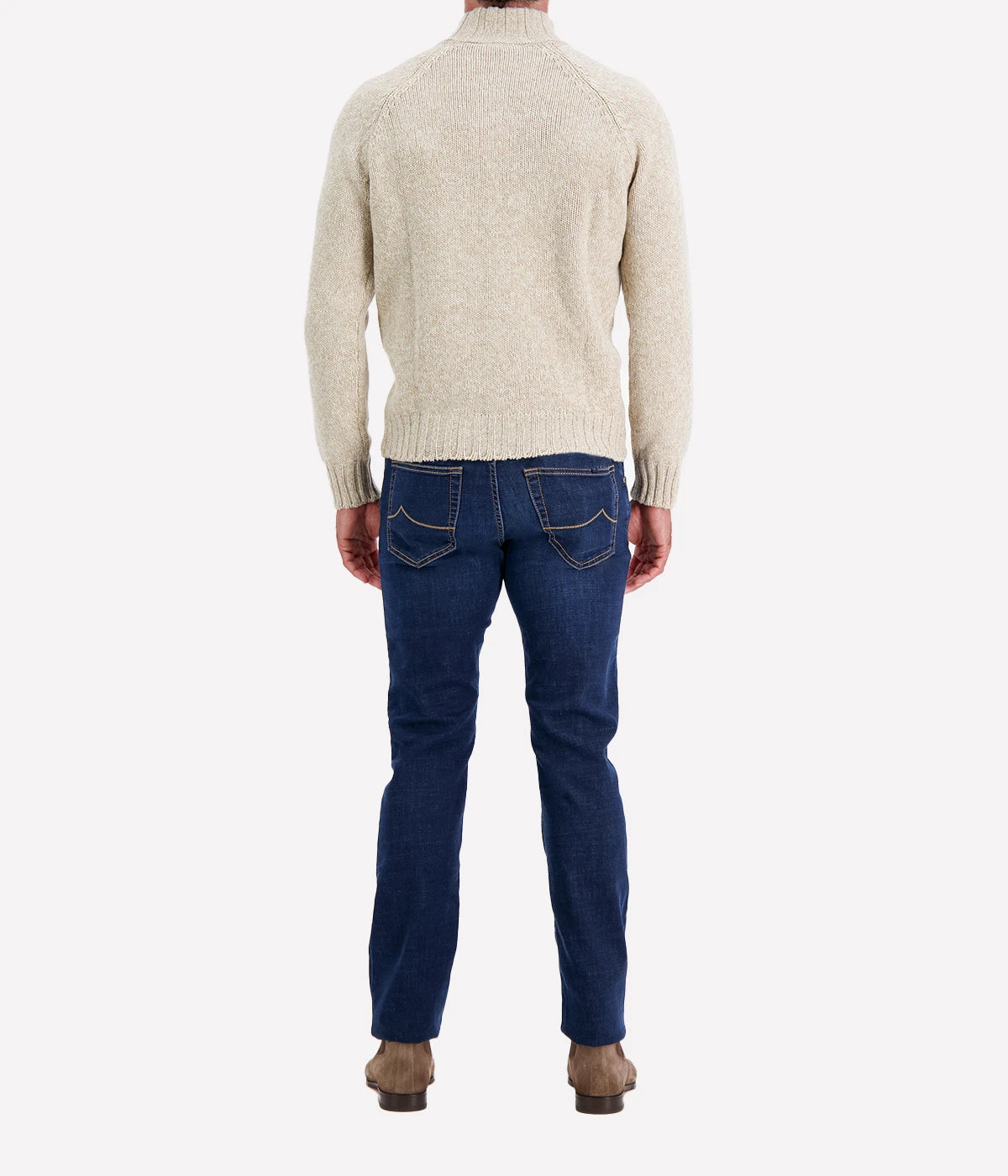 Mock Zip Sweater in Beige Marl