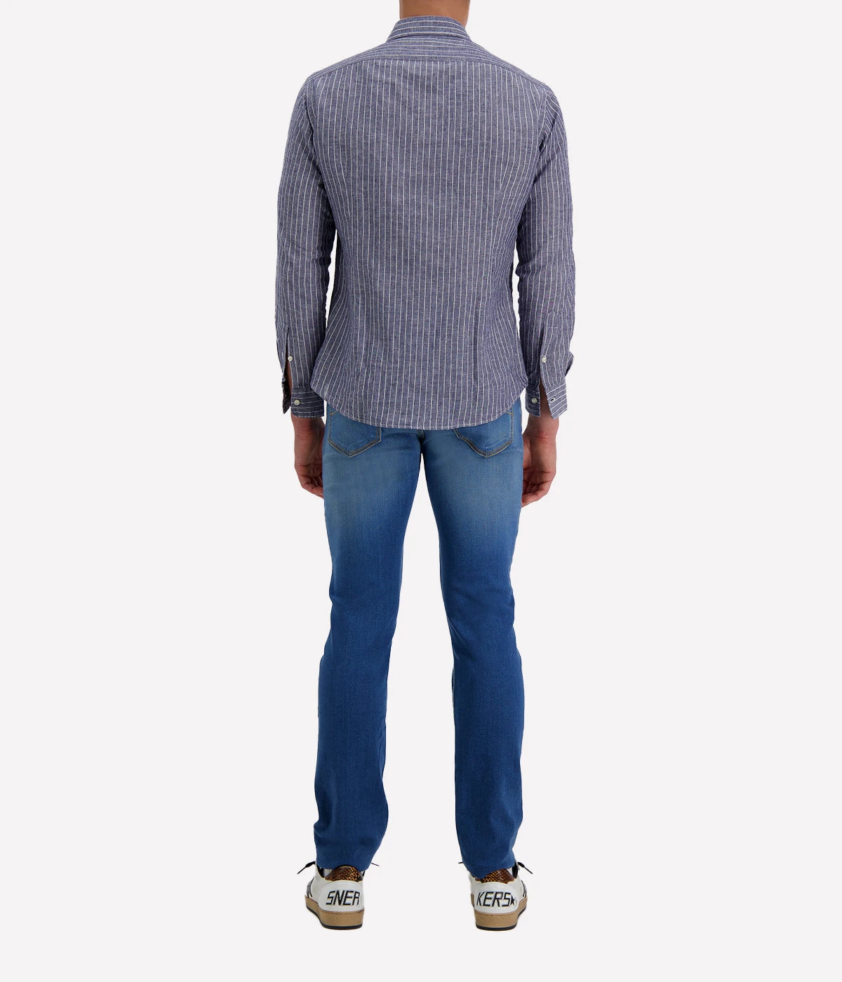 Slim Fit Shirt in Navy & White Stripe