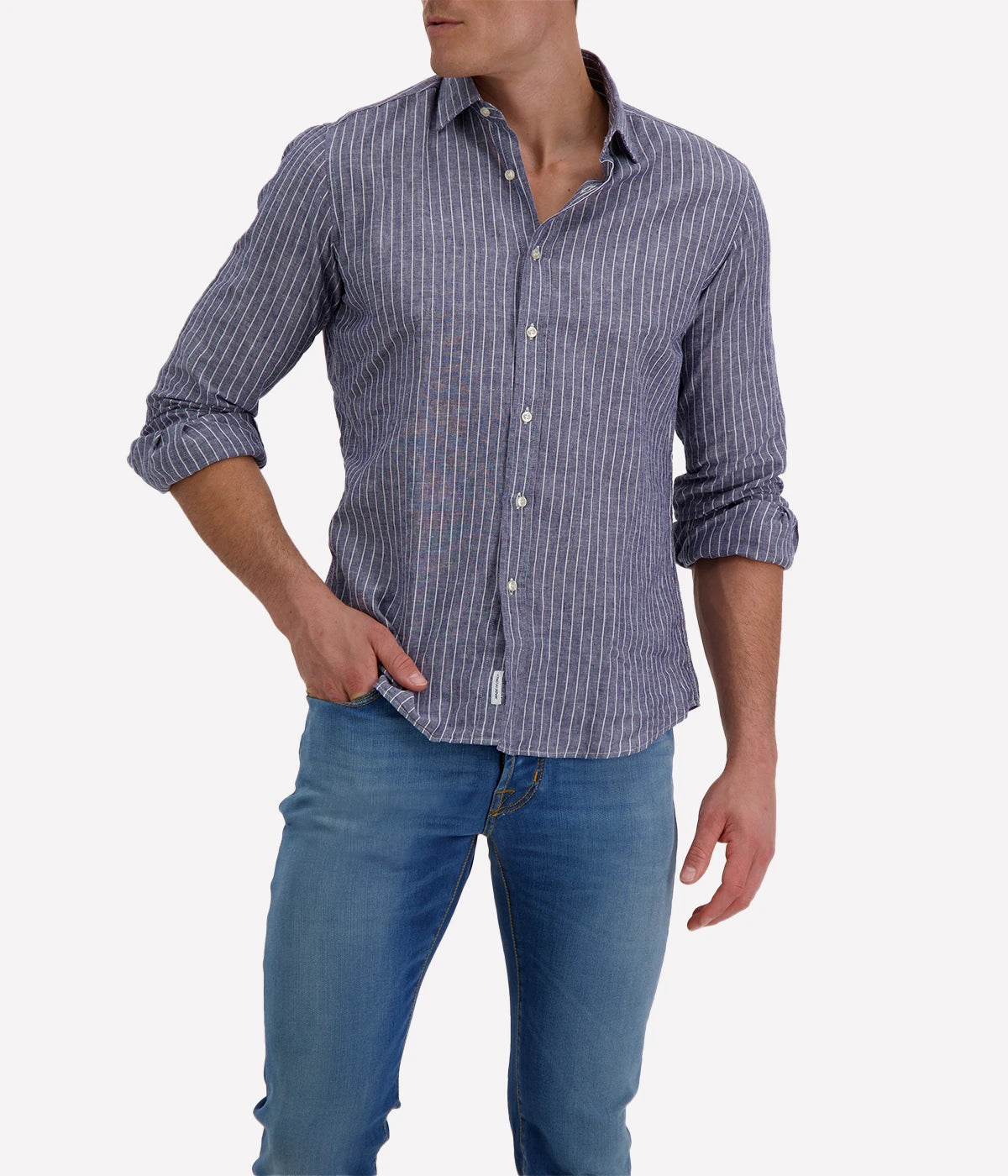 Slim Fit Shirt in Navy & White Stripe