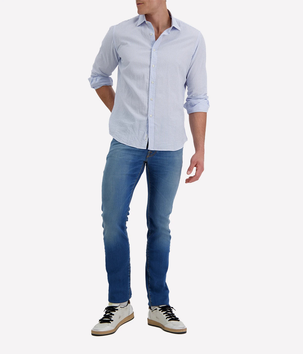 Slim Fit Shirt in Seersucker Blue & White
