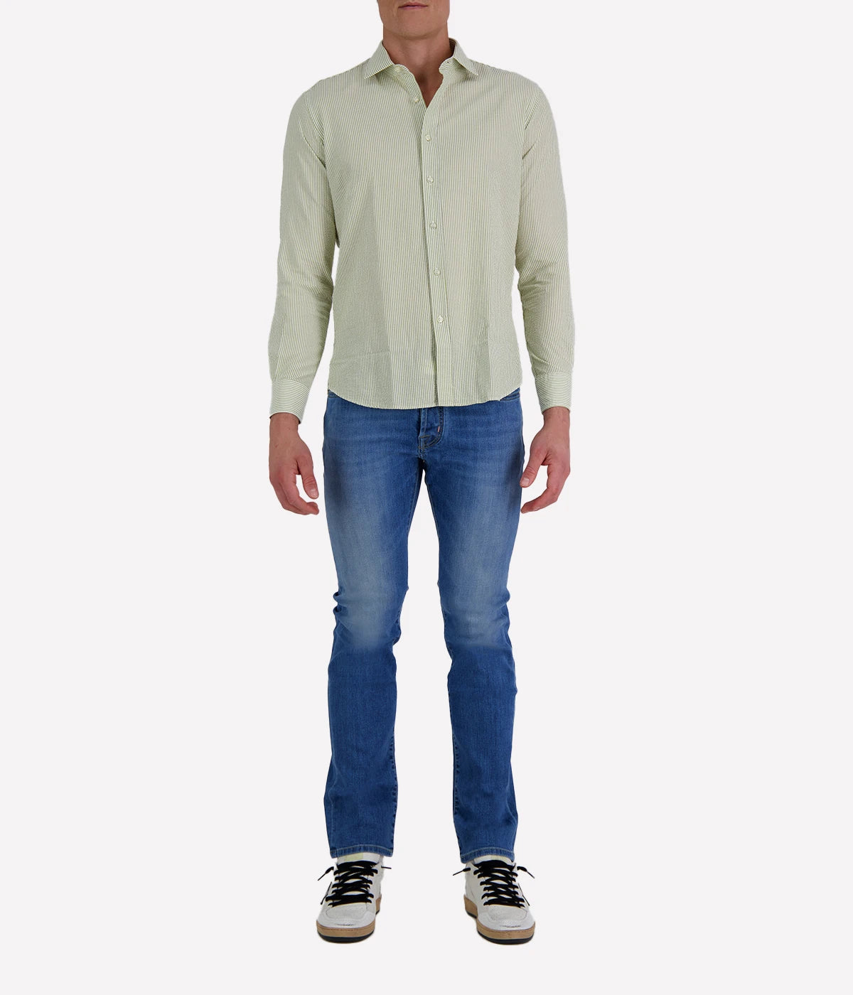 Slim Fit Shirt in Seersucker Green & White