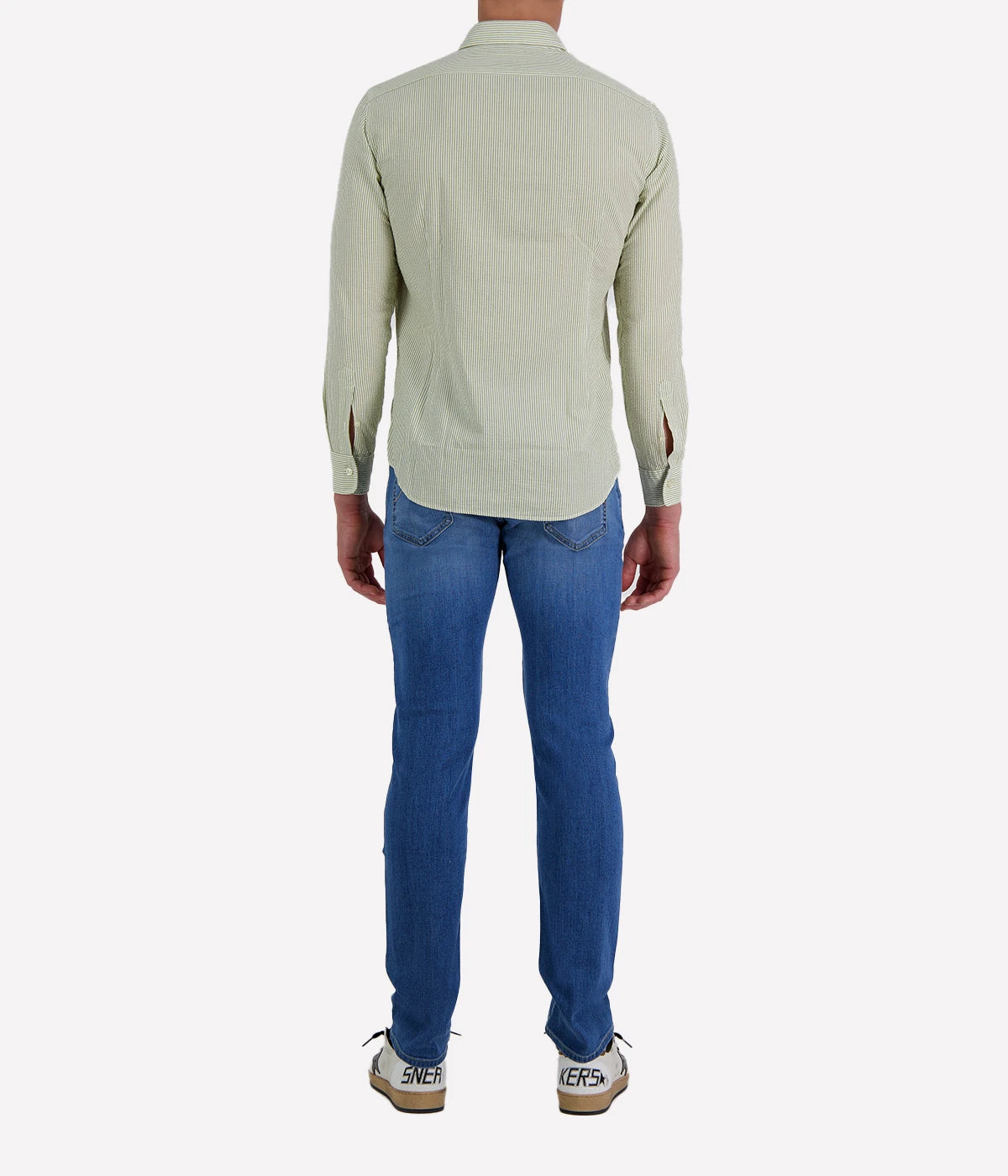 Slim Fit Shirt in Seersucker Green & White