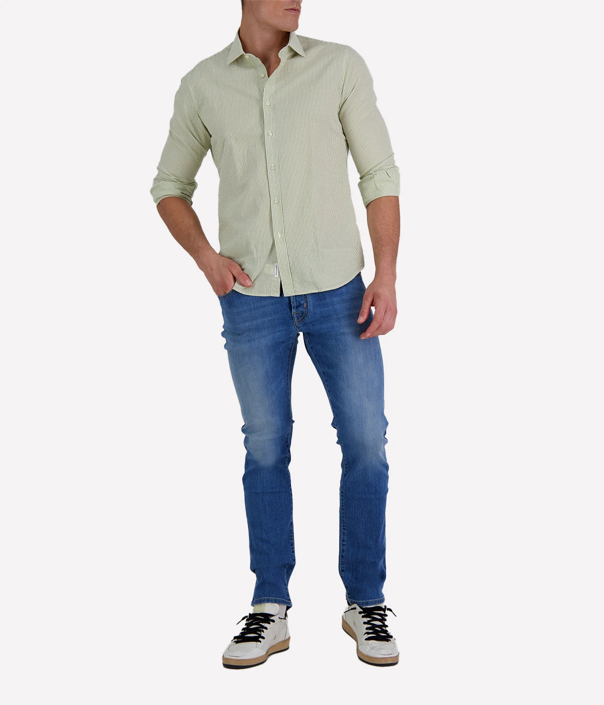 Slim Fit Shirt in Seersucker Green & White