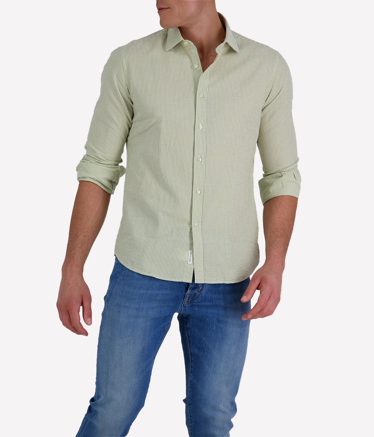 Slim Fit Shirt in Seersucker Green & White
