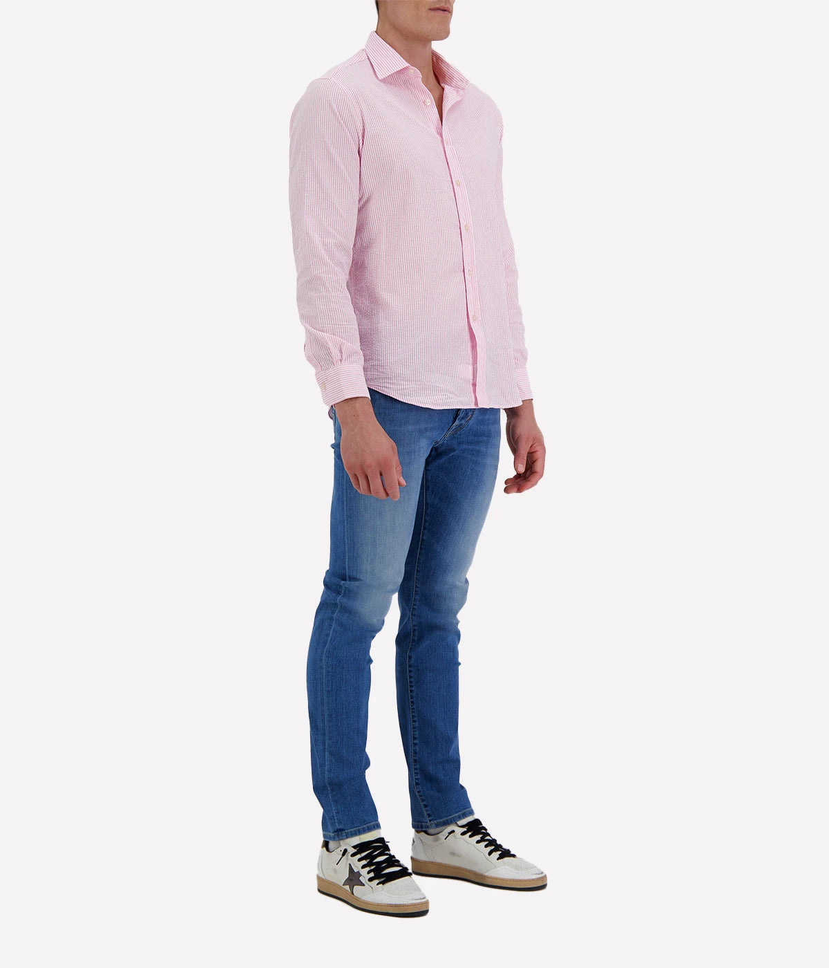 Slim Fit Shirt in Seersucker Pink & White