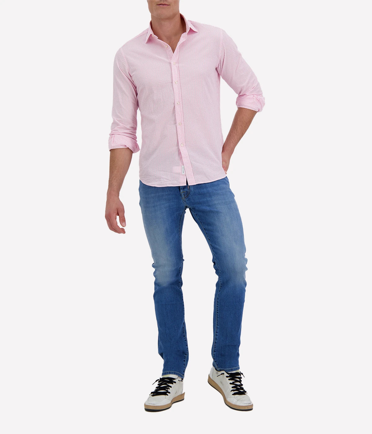 Slim Fit Shirt in Seersucker Pink & White