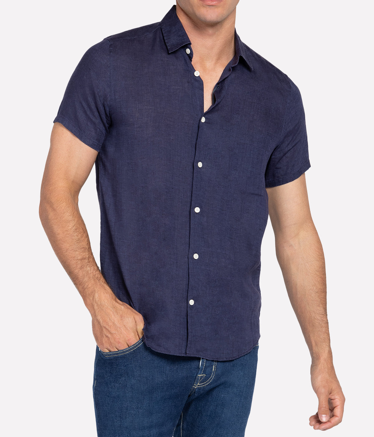 *FINAL SALE* Short Sleeve Linen Shirt in Midnight