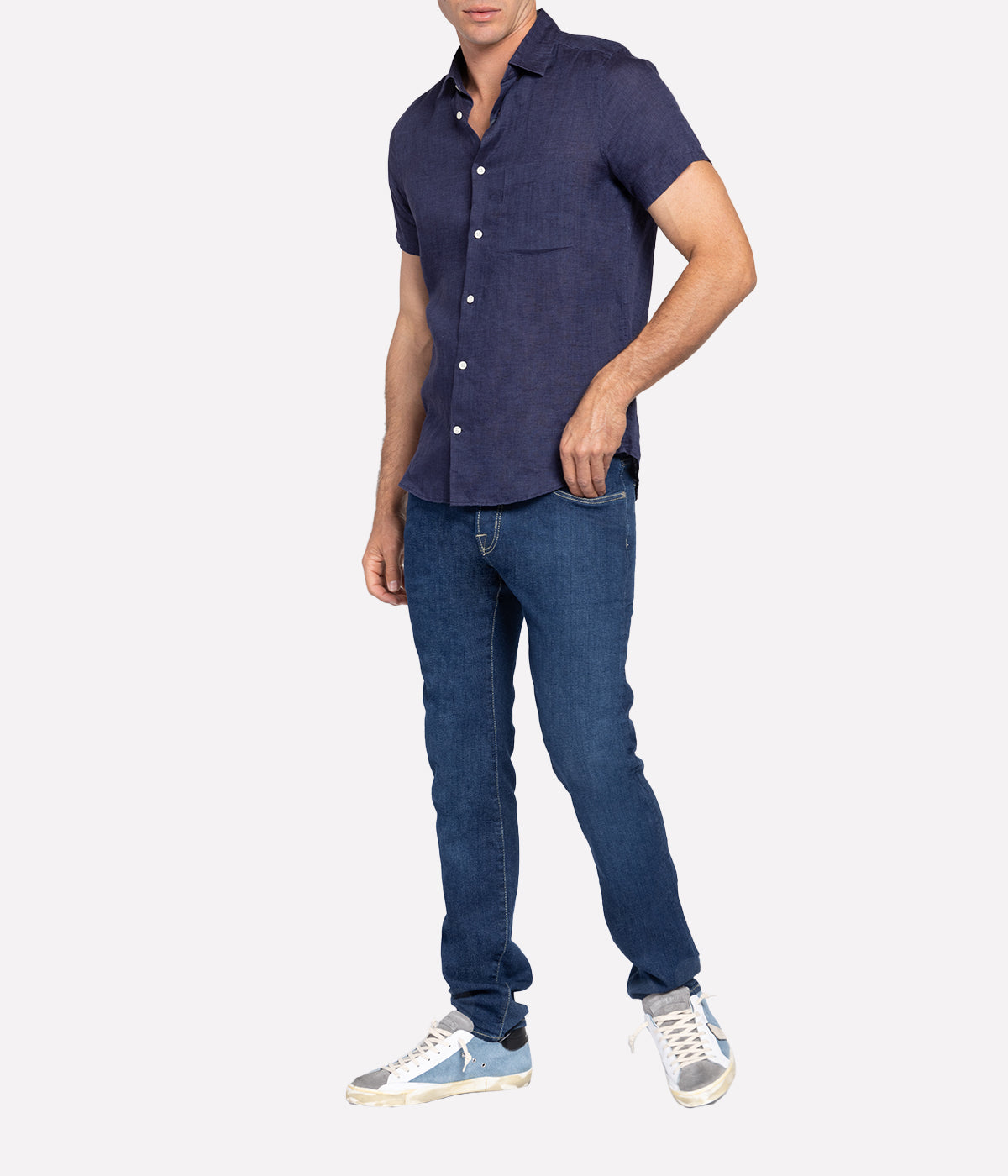 *FINAL SALE* Short Sleeve Linen Shirt in Midnight