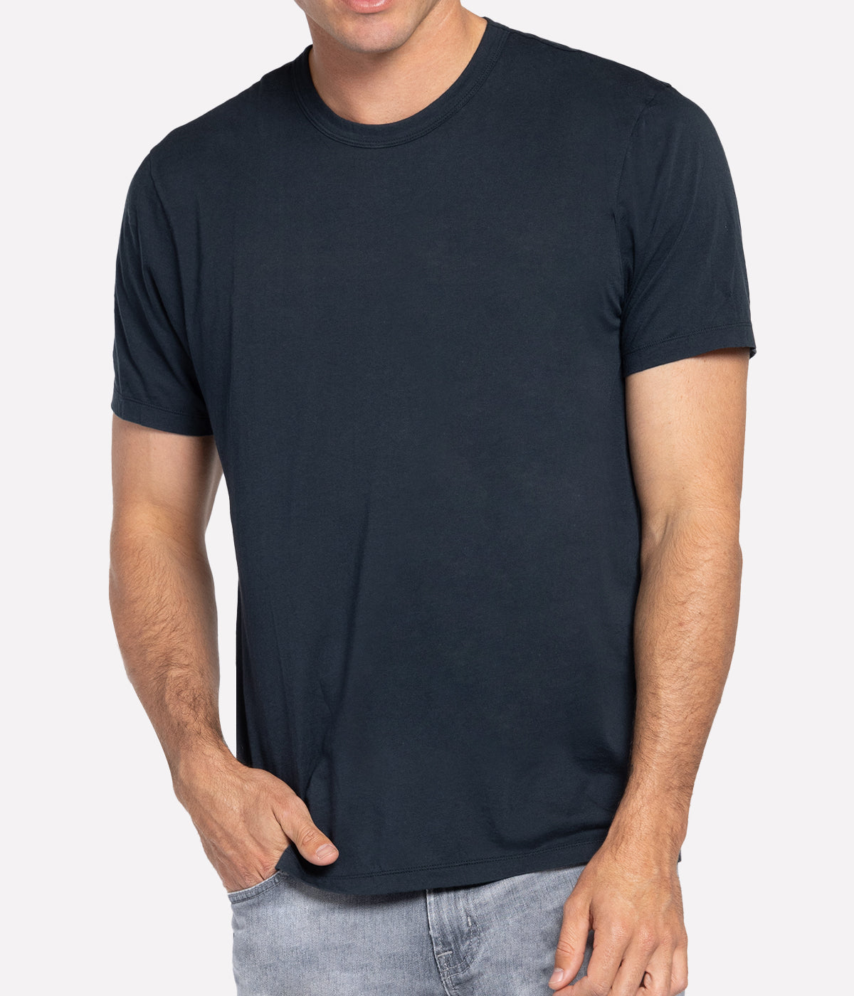 Luxe Lotus Jersey Crew Neck T-Shirt in French Navy