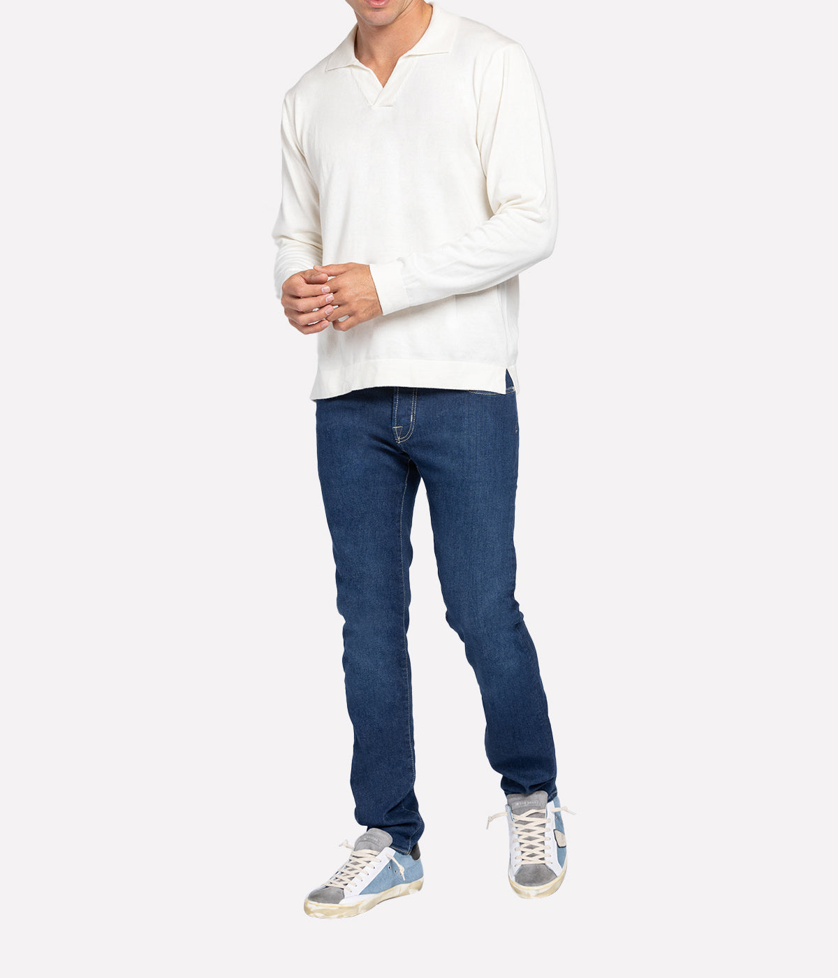 Aurelio Long Sleeve Polo in Coconut Milk