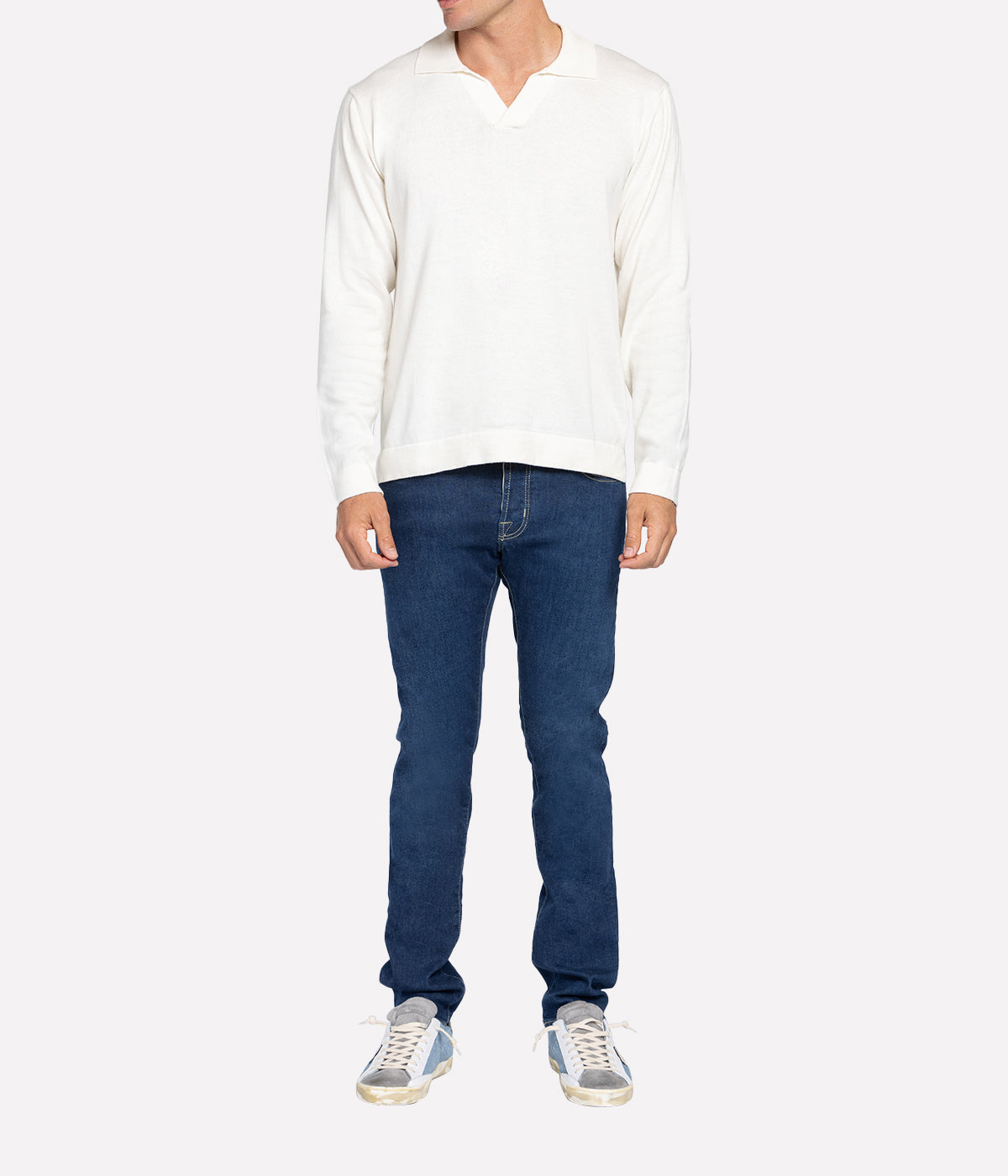 Aurelio Long Sleeve Polo in Coconut Milk