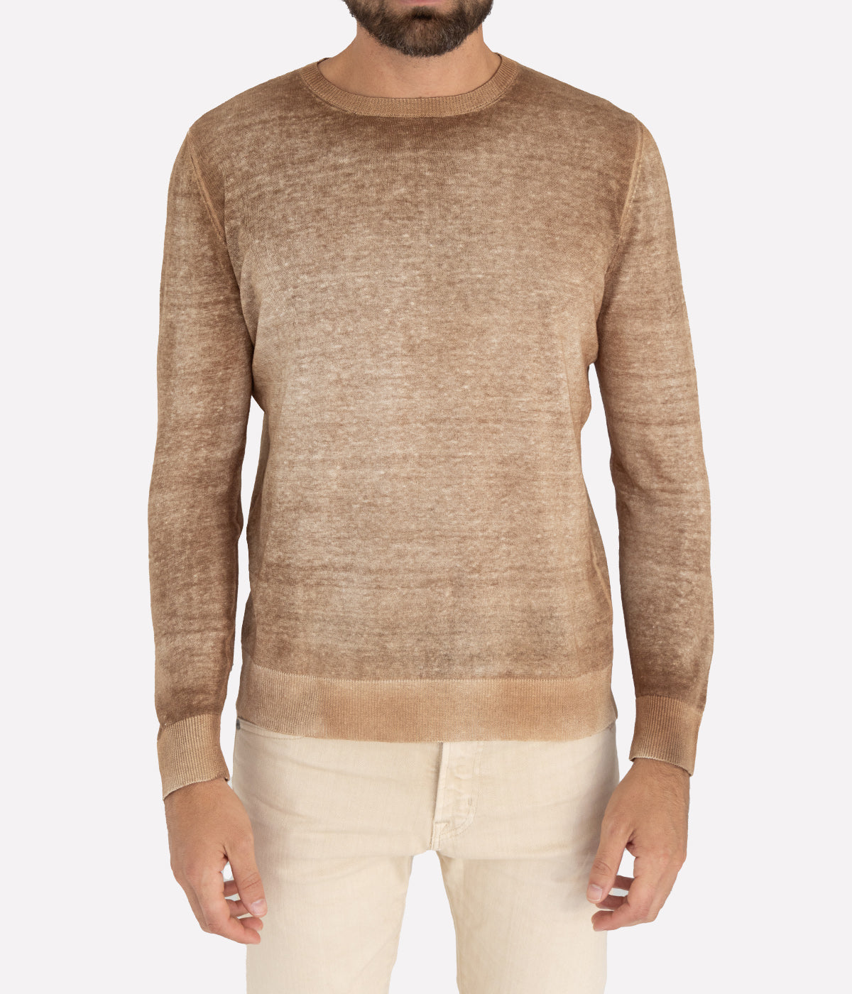 Hand-dyed lightweight knit pullover in linen-viscose blend, ideal for casual and evening wear, made in Italy