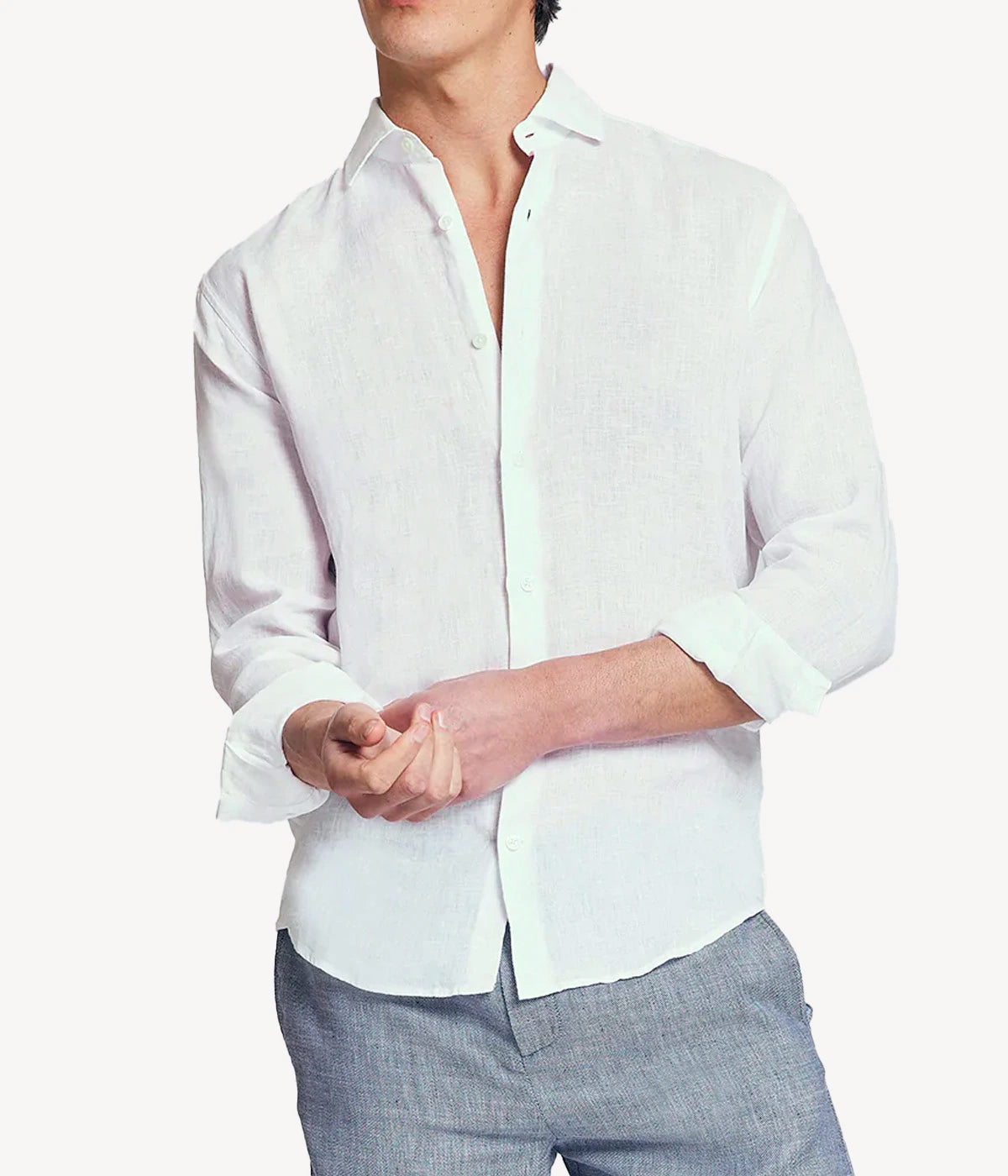 Antonio Linen Long Sleeve Shirt in White