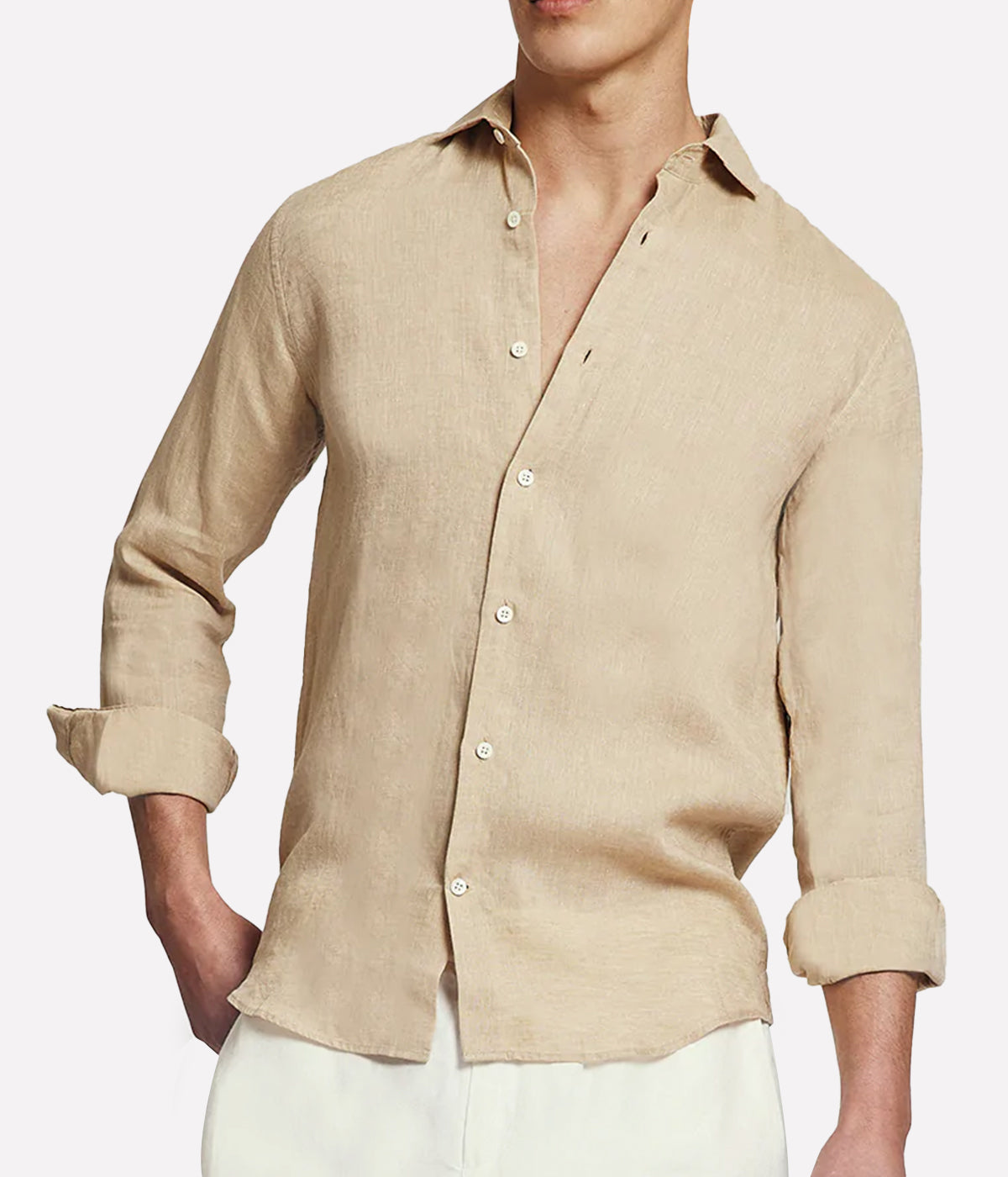 Antonio Linen Long Sleeve Shirt in Sand Dune